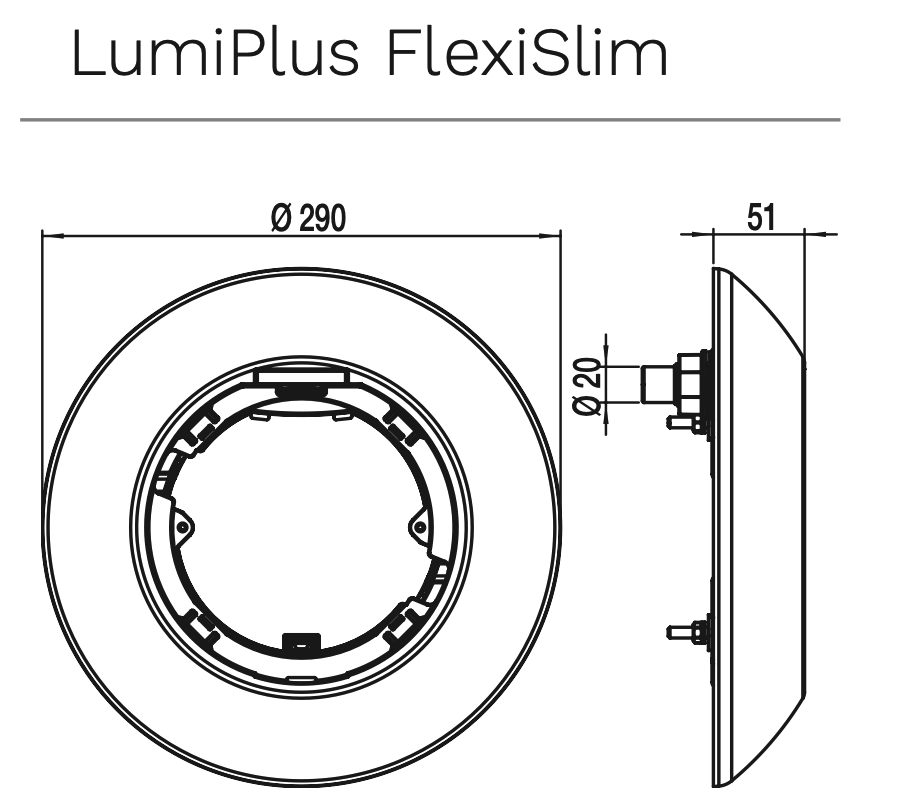 Wymiary obręczy projektora basenowego LumiPlus Flexi Slim