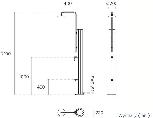 Wymiary prysznica solarny Chrome AstralPool